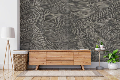 Highlands Mural - Cool Gray on Grasscloth