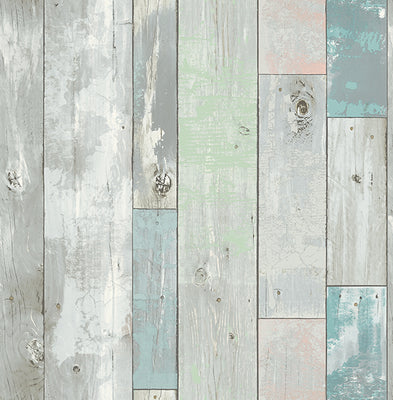 Deena Turquoise Distressed Wood Wallpaper