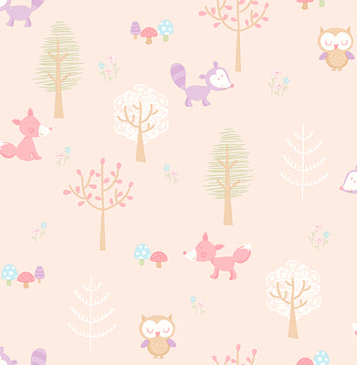 Forest Friends Pink Animal Wallpaper