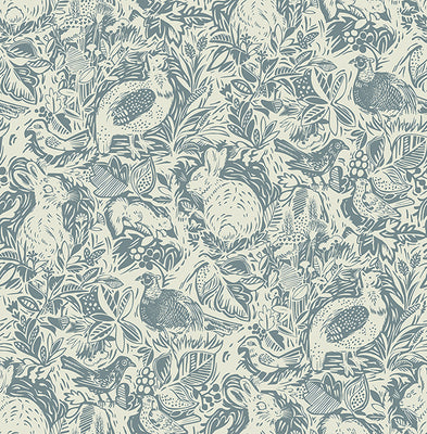 Revival Blue Fauna Wallpaper
