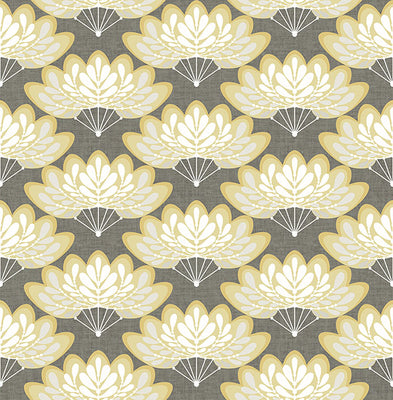 Lotus Mustard Floral Fans Wallpaper