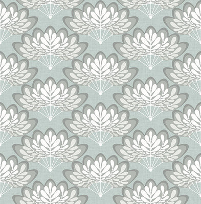 Lotus Light Blue Floral Fans Wallpaper