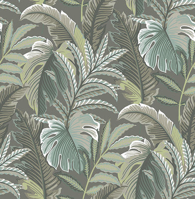 Verdant Dark Grey Botanical Wallpaper