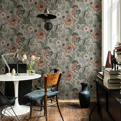 Anemone Grey Floral Wallpaper
