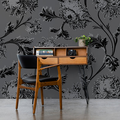 Chrysanthemum Wallpaper - Grey