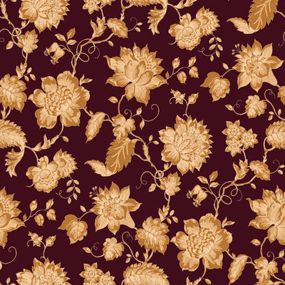 Floral Toile Wallpaper - Bordeaux