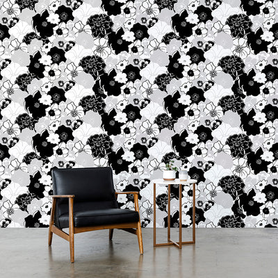 Flowerbed Wallpaper - Black and White