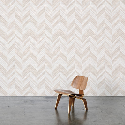 Chevron Woodgrain Wallpaper - Whitewash