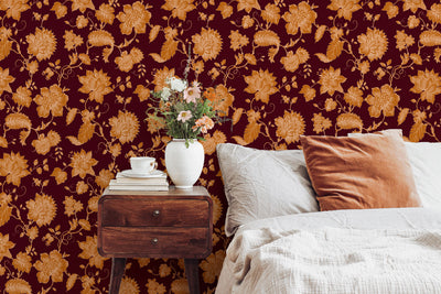 Floral Toile Wallpaper - Bordeaux