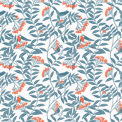 Birds in the Rowan Tree Wallpaper - Teal