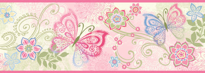 Fantasia Pink Boho Butterflies Scroll Border