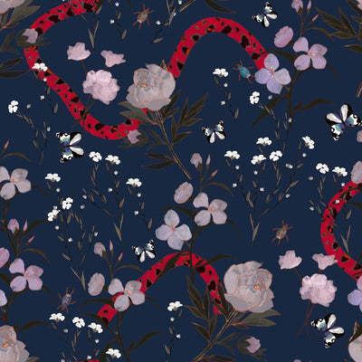 Flower and Serpent Wallpaper - Navy