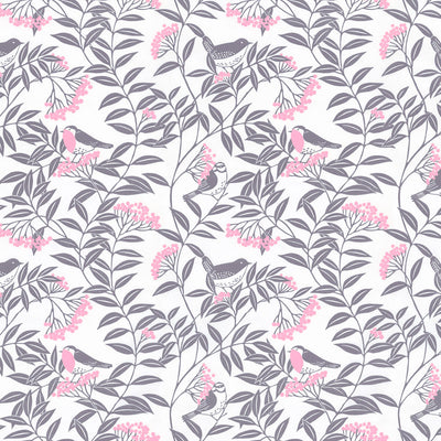 Birds in the Rowan Tree Wallpaper - Lilac