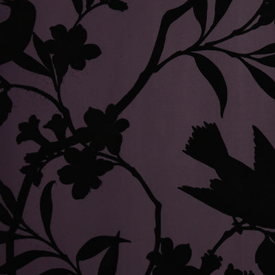 Birds in Trees Wallpaper - Plum and Black Velvet