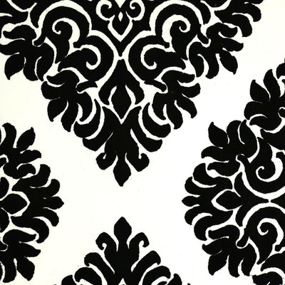 French Garden Damask Wallpaper - White and Black Velvet