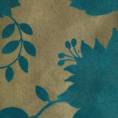 Floral Toile Wallpaper - Gold Leaf and Teal Velvet