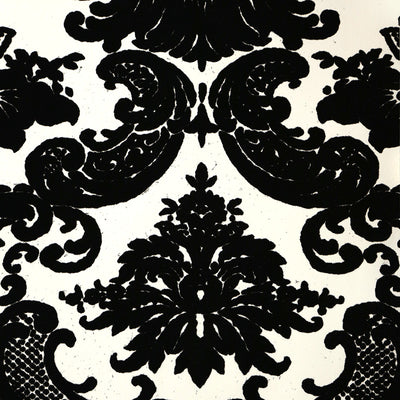 Classical Damask Wallpaper - White and Black Velvet
