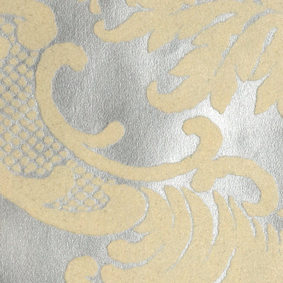 Classical Damask Wallpaper - Pewter and White Velvet