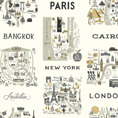 City Maps Wallpaper - Gray/Gold