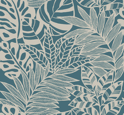 Jungle Leaves Wallpaper - Teal