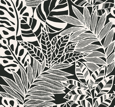 Jungle Leaves Wallpaper - Black/White