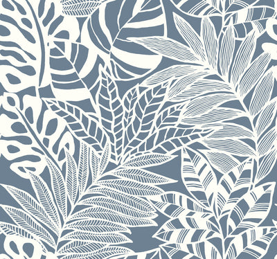 Jungle Leaves Wallpaper - Blue