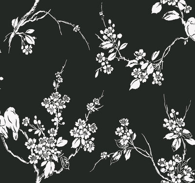 Imperial Blossoms Branch Wallpaper - Black/White