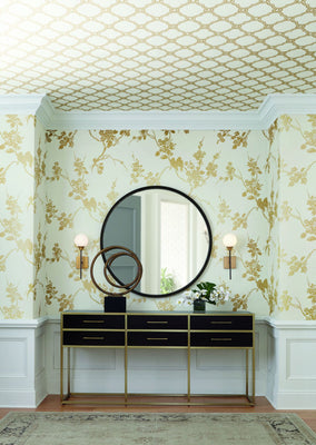 Imperial Blossoms Branch Wallpaper - Metallic Gold/White