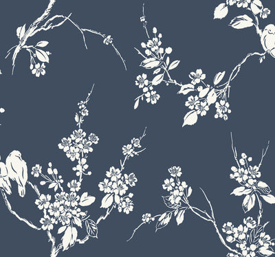 Imperial Blossoms Branch Wallpaper - Navy