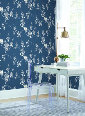 Imperial Blossoms Branch Wallpaper - Navy