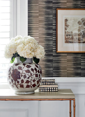 Mekong Stripe Wallpaper - Charcoal and Taupe