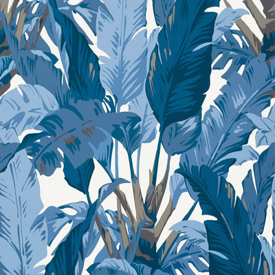Travelers Palm Wallpaper - Navy and White