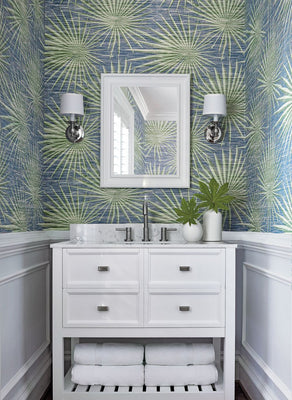 Palm Frond Wallpaper - Navy and Green