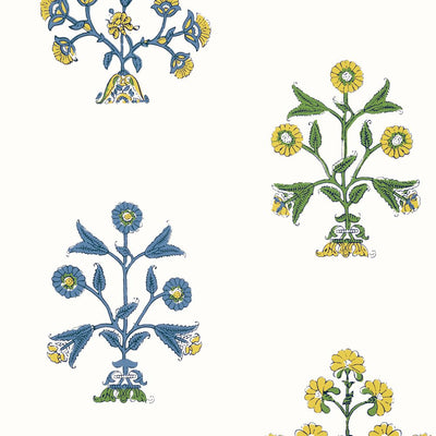 Indian Flower Wallpaper - Blue and Yellow
