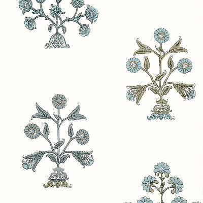 Indian Flower Wallpaper - Spa Blue