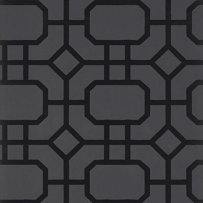 Portier Flock Wallpaper - Black on Charcoal