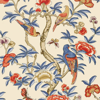 Giselle Wallpaper - Blue and Coral
