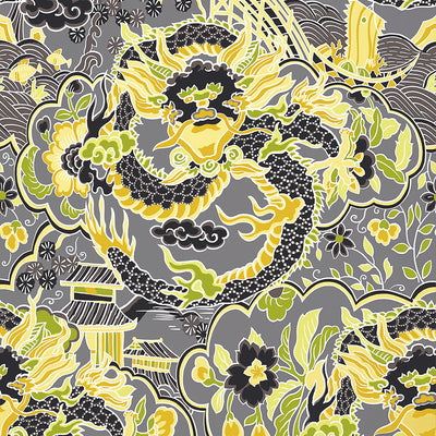 Imperial Dragon Wallpaper - Charcoal and Yellow