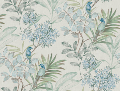 Handpainted Songbird Wallpaper - Turquiose