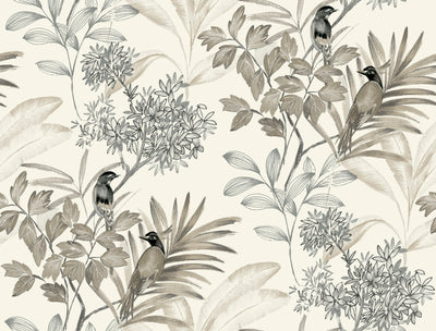 Handpainted Songbird Wallpaper - Gray