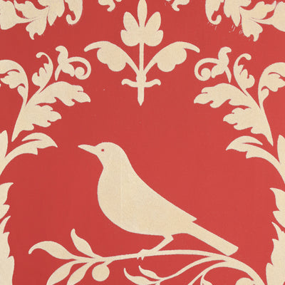 Fauna Damask Flocked Wallpaper - Red and Cream