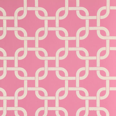 Linked Chains Flocked Wallpaper - Pink and Cream