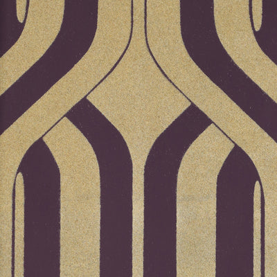 Symmetry Flocked Wallpaper - Plum and Beige