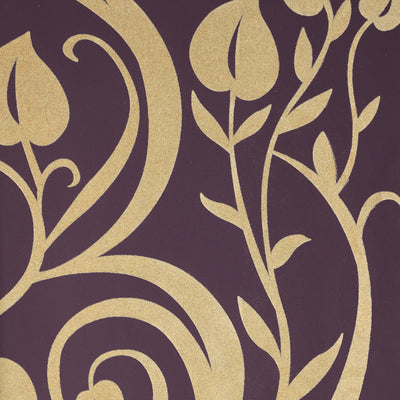 Tendril Flocked Wallpaper - Plum