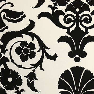 Manchester Damask Flocked Wallpaper - Black and White