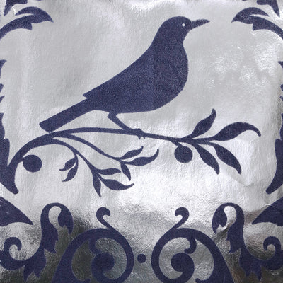 Fauna Damask Flocked Wallpaper - Silver and Blue