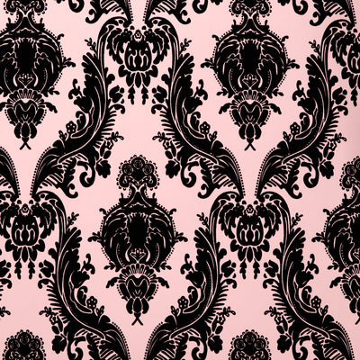 Heirloom Flocked Wallpaper - Black & Pink