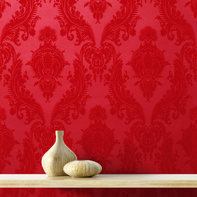 Heirloom Flocked Wallpaper - Crimson