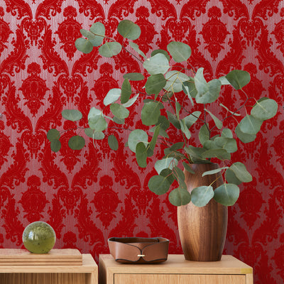 Petite Heirloom Flocked Wallpaper - Variegated Scarlet