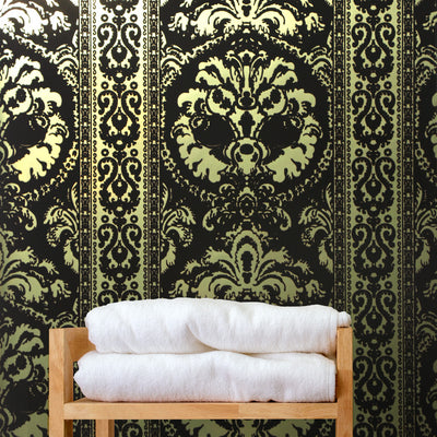 St. Moritz Flocked Wallpaper - Black & Gold